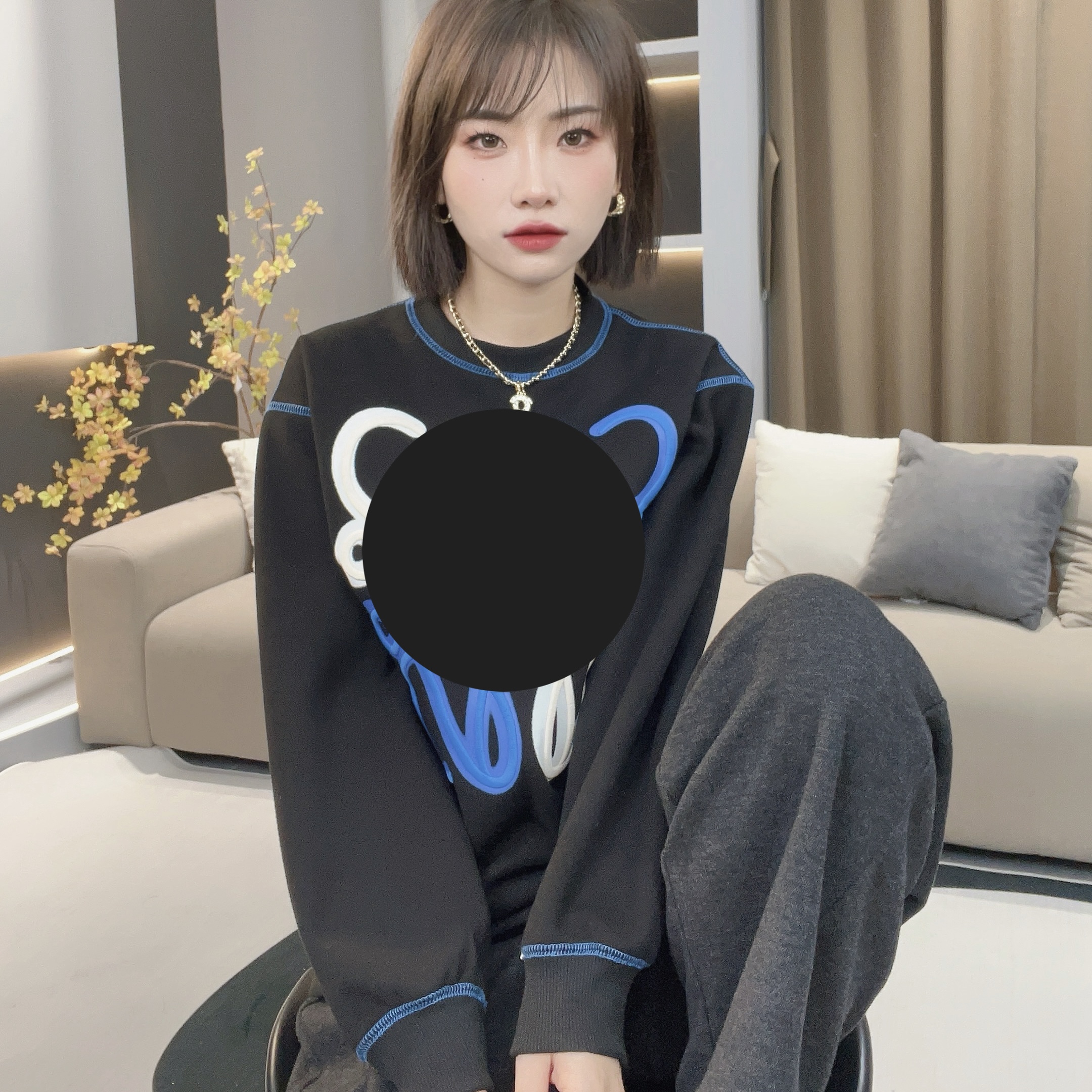 【COCODOVEY】秋冬百搭新款罗家休闲时尚情侣加绒圆领卫衣3555