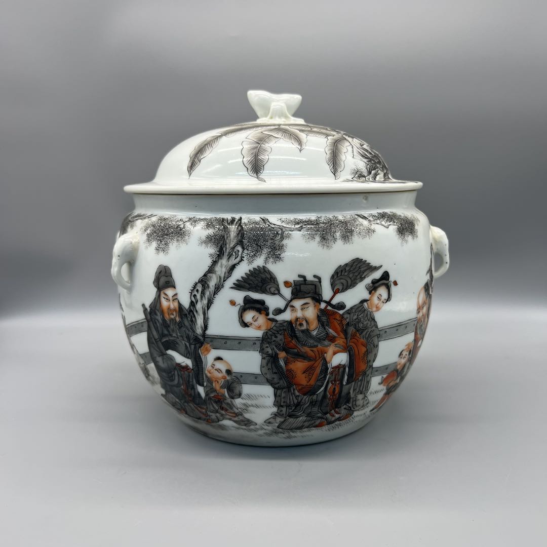 1清同治墨彩福禄寿人物盖罐gxz61901