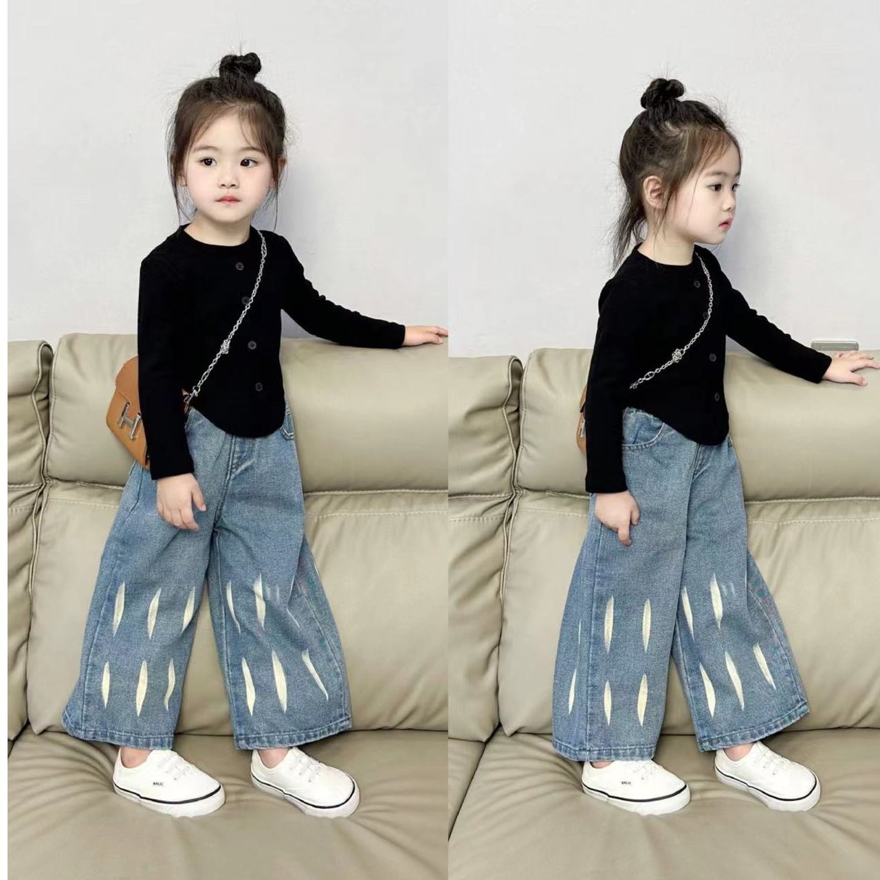 女童套装辣妹装洋气休闲长袖T恤打底衫2024秋女宝修身短款上衣