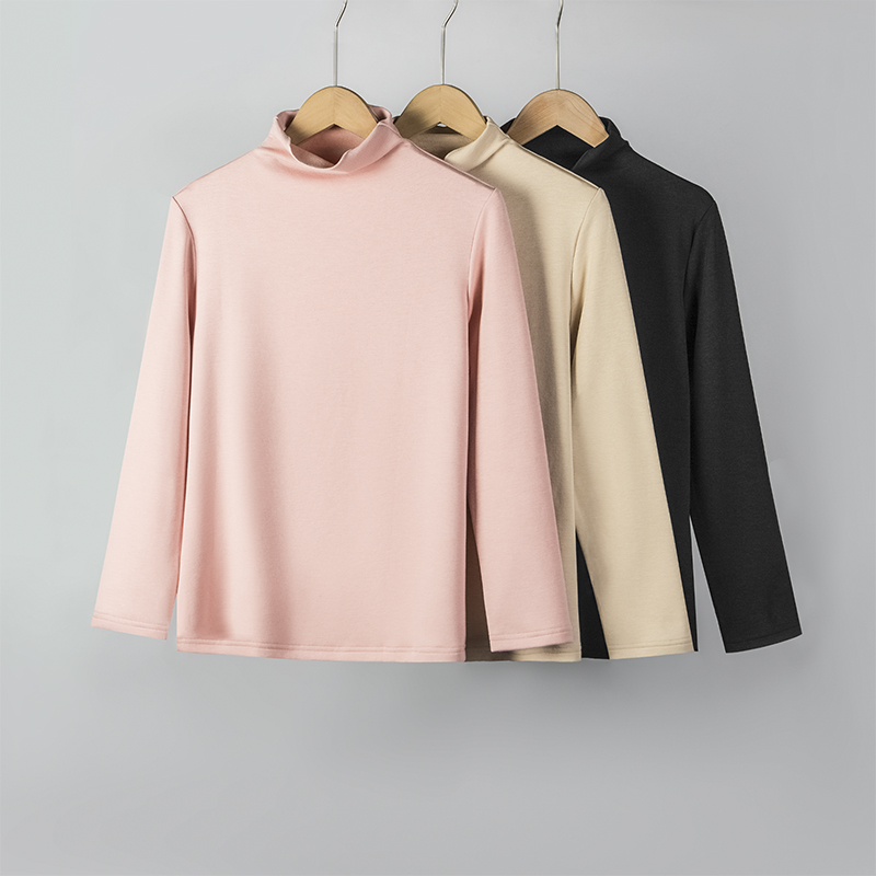 内搭春秋长袖真丝拉绒女士秋衣半高领加绒保暖保湿上衣