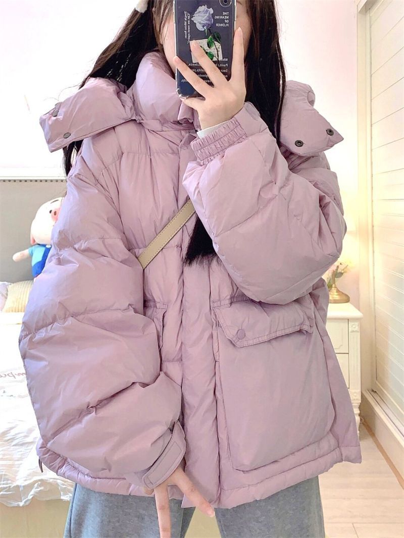 紫色连帽棉衣棉服女加厚冬季新款棉袄设计感小众面包服外套潮