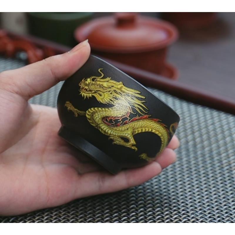 1729 宜兴原矿紫砂主人杯 全手工制作 龙腾四海