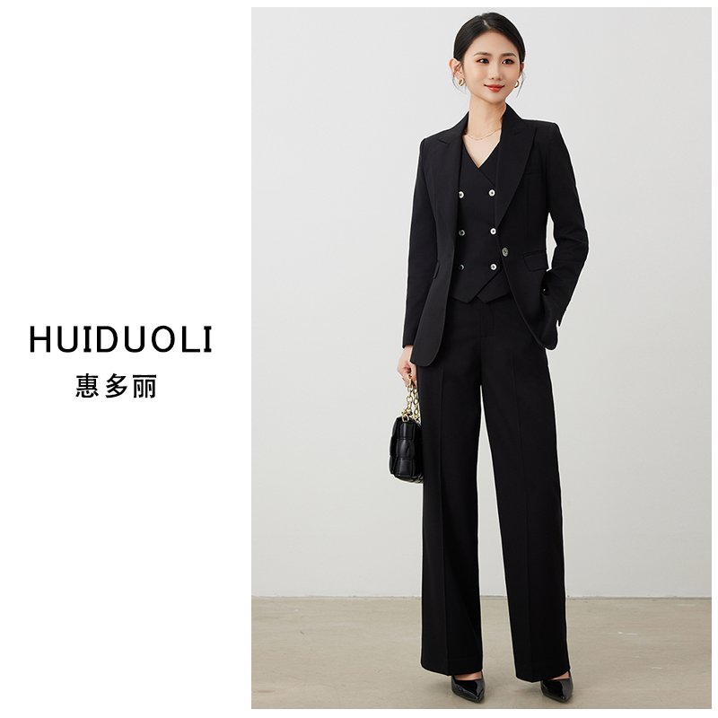 秋冬气质职业黑色西装修身马甲西服裤套装霸气女神范高级三件套