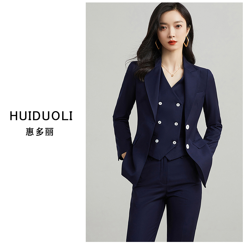 藏蓝色套装女西服马甲时尚西装通勤风职业春秋修身正装商务女装