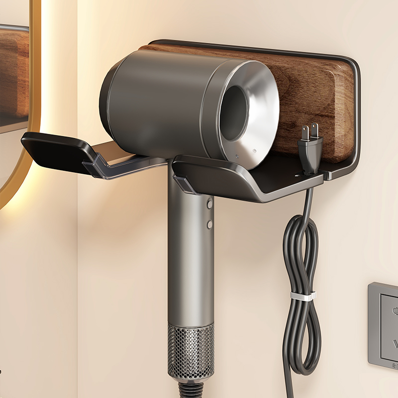 优勤胡桃木吹风机支架免打孔卫生间电吹风置物架挂架浴室风筒收纳