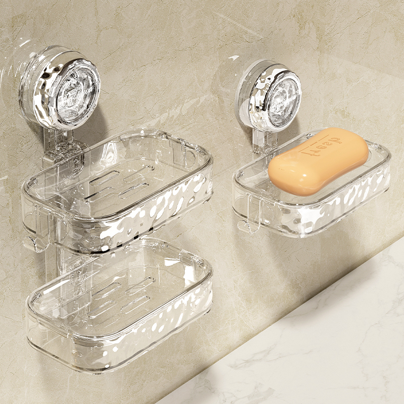 吸盘肥皂盒壁挂式香皂盒置物架免打孔家用浴室沥水双层卫生间收纳