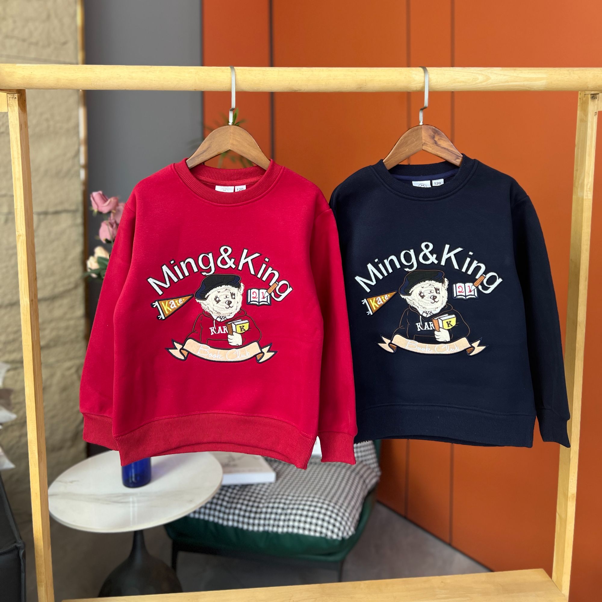 2023年新款秋冬圆领小熊21套服加绒加厚男童女童时尚