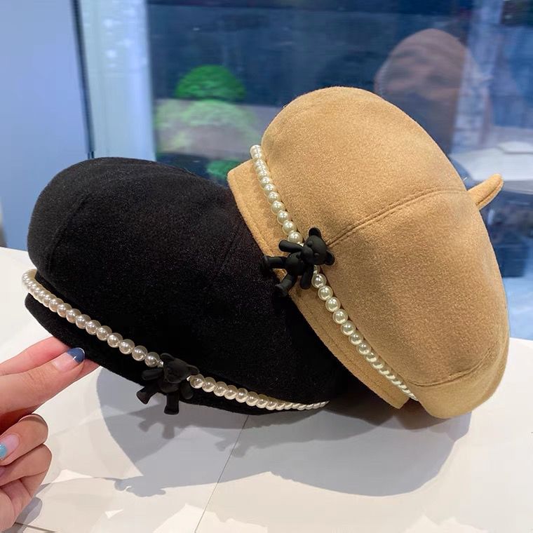 儿童名媛小香风贝雷帽秋冬女宝宝穿搭时尚珍珠帽子女童复古蓓蕾帽