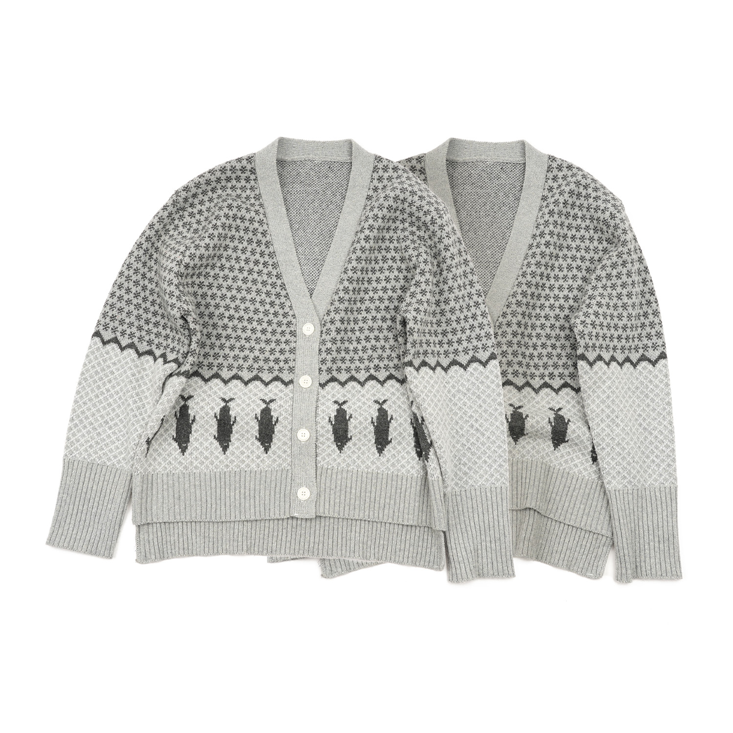 【鱼熊】提花针织开衫 22MY525时尚休闲女士灰色秋冬编织慵懒风开衫