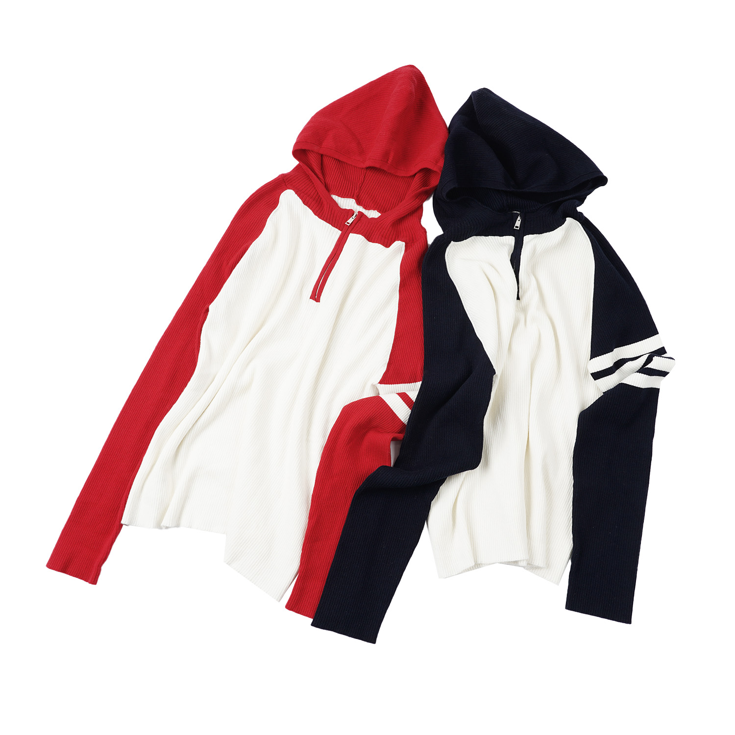 【连帽针织毛衣】MYBL48244简约休闲时尚条纹长袖款连帽针织卫衣