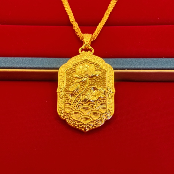 坠链均足银 好运连连方型莲花套链真金包真银黄金色质感P1819