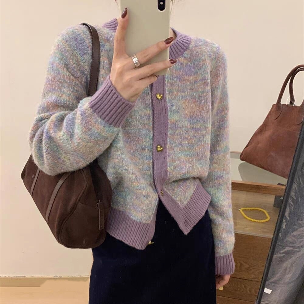 法式小香风圆领针织开衫毛衣女秋冬宽松小个子时尚高级感穿搭外套