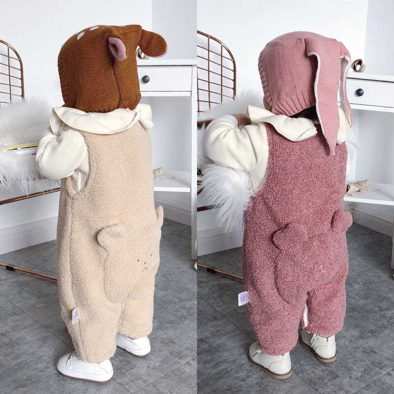 婴儿连体衣服秋冬装女宝宝加厚冬季外套装加绒珊瑚绒法兰绒背带裤