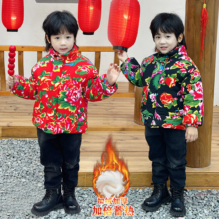 儿童东北宝宝大花手工棉花冬季棉衣中国风男童加厚棉服绒棉袄外套