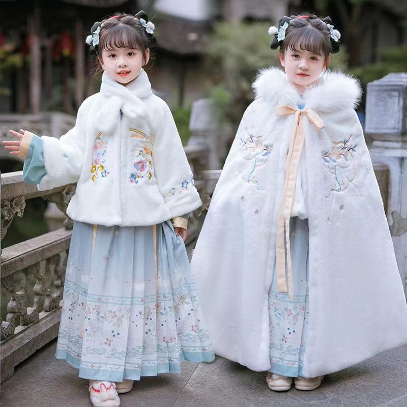 儿童加厚汉服冬季加绒新款古风古装中国拜年唐装冬款套装女童马面