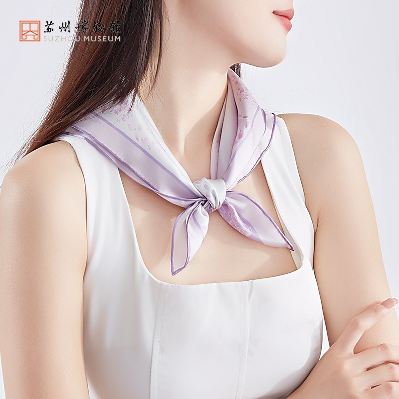 苏州博物馆太湖雪联名烟笼紫藤真丝方巾桑蚕丝领巾丝巾礼盒送女友