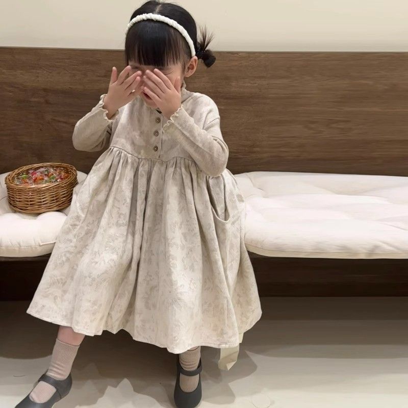 童装女童连衣裙2023秋季新款小女孩洋气复古印花无袖背心裙潮儿童