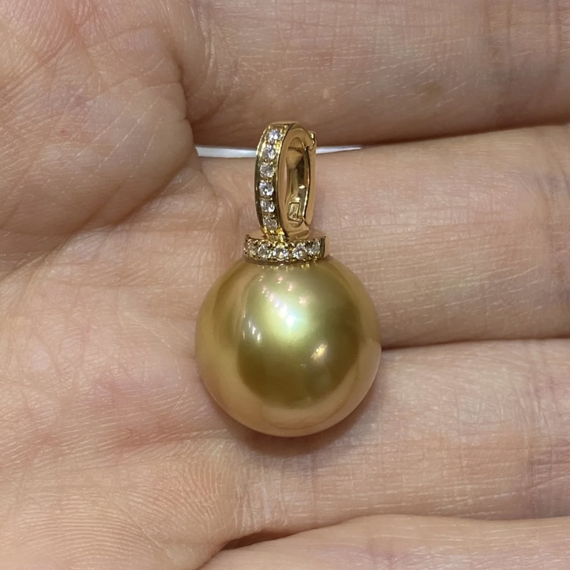 南洋金珠「茶金」海水珍珠吊坠正圆极光无暇18K金钻石经典简约百搭