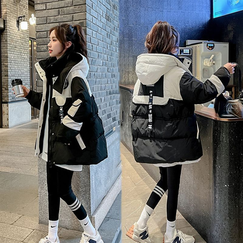 波司澄羽绒服黑色中长款派克棉服女2023冬季新款小个子宽松显瘦连
