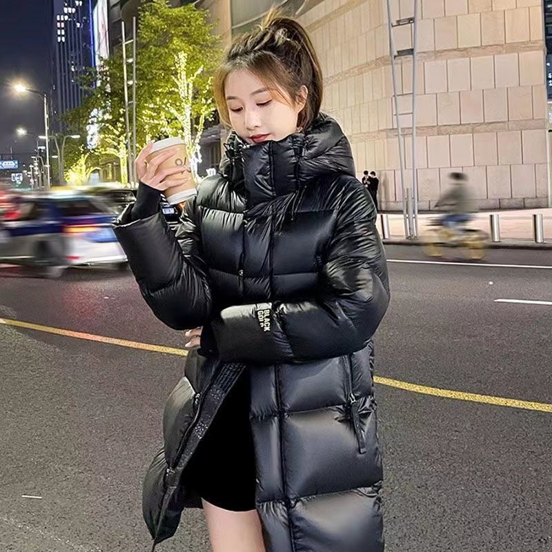 波司澄羽绒服黑金免洗亮面羽绒棉服女中长款爆款情侣新款棉衣保暖