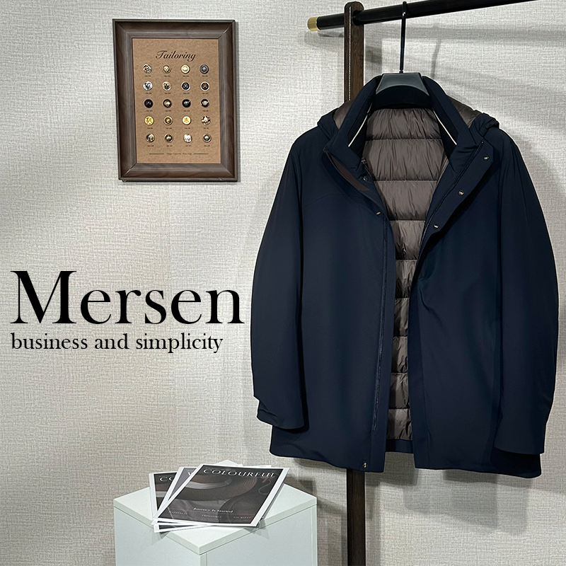 美尔森【精品鹅绒】白鹅绒一手长轻商务男士连帽厚款羽绒服   3355