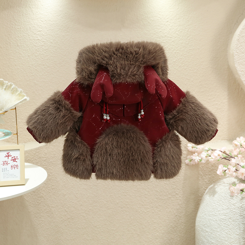 安格拉红加绒龙角女童洋气撒银免洗皮毛萌娃新衣当然要保暖又时髦