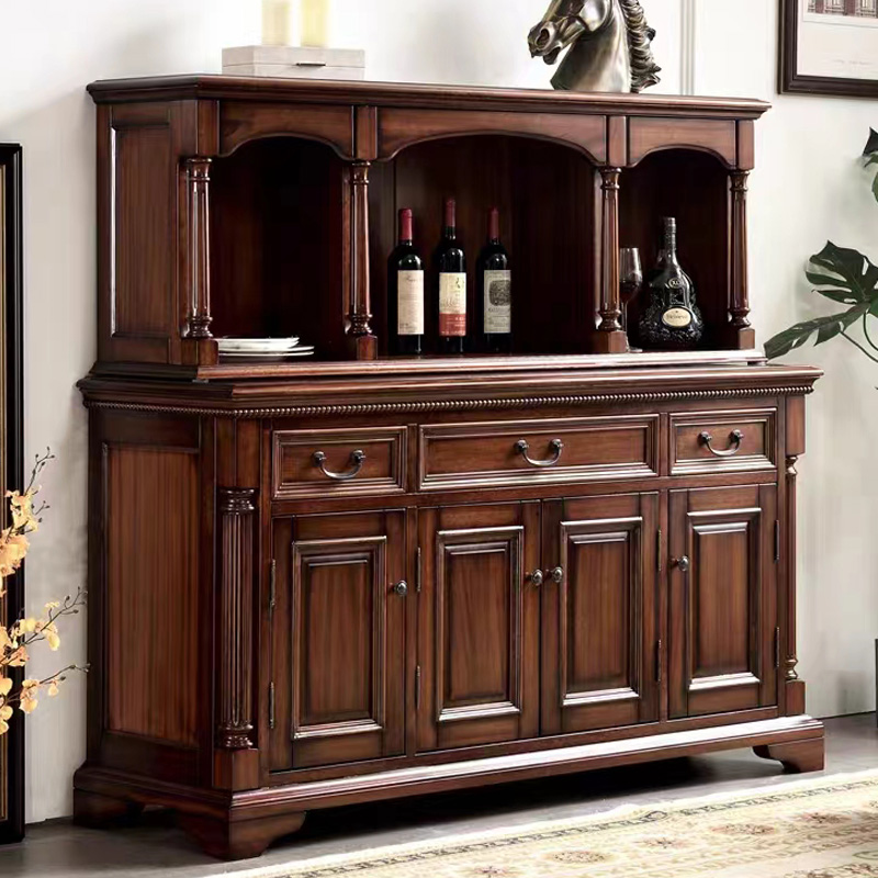 美式全实木餐边柜上下柜组合餐边收纳柜四门储物柜玄关大柜子简约