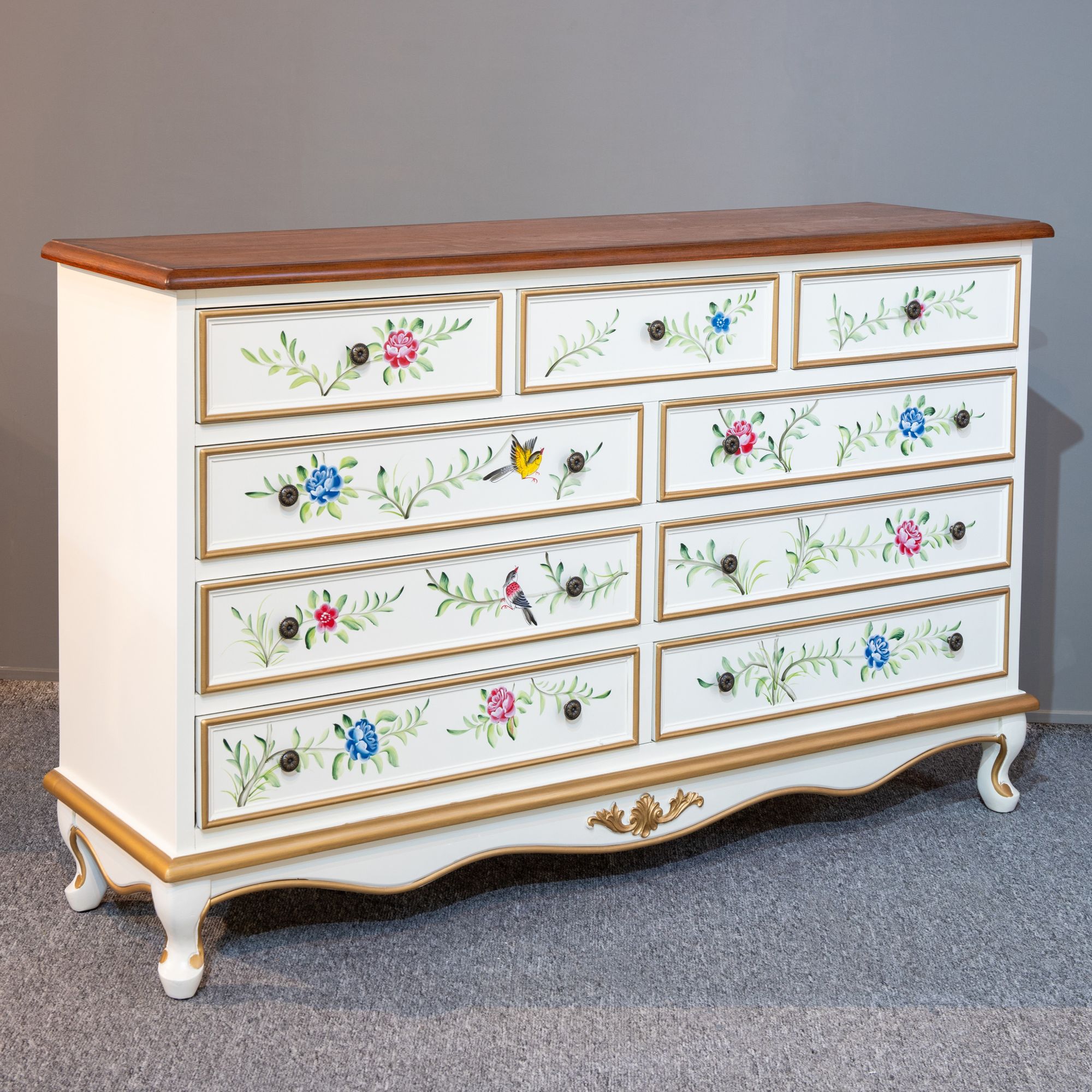 美式轻奢复古客厅家用玄关抽屉式欧式彩绘大容量储物柜美式乡村
