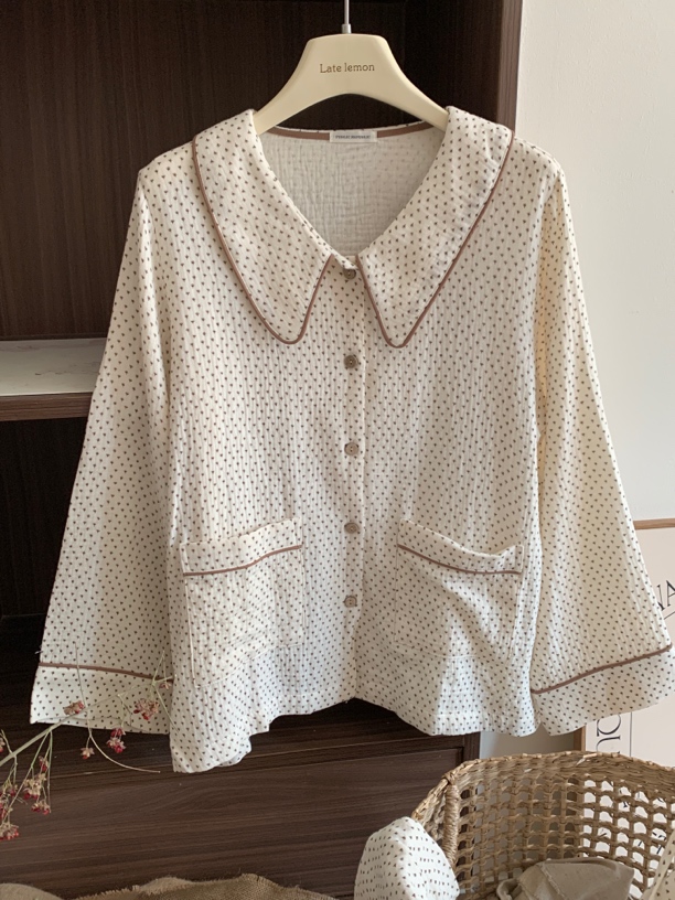 『森之诗』韩国棉纱纯棉简约开衫碎花慵懒风睡衣套装家居服