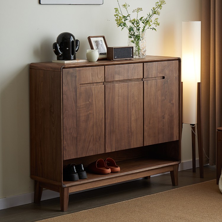 臻美ZM 北美黑胡桃木实木简约鞋柜