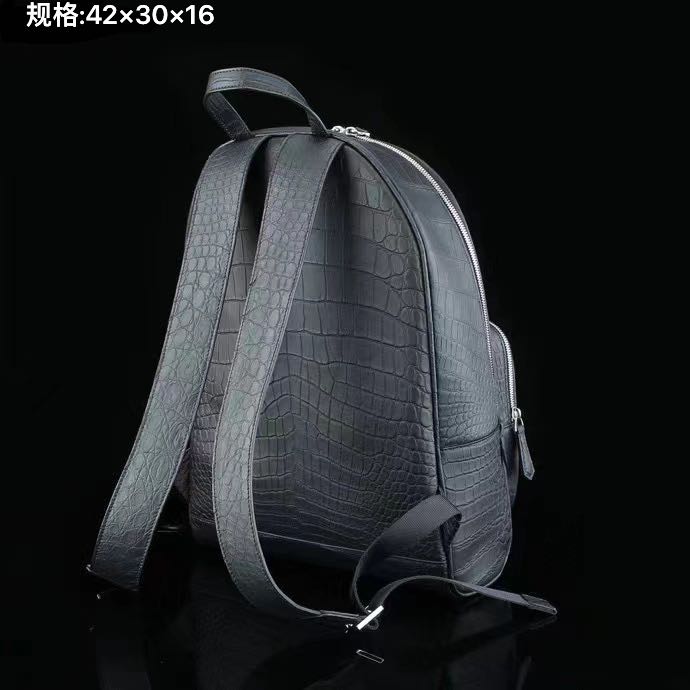 水染雾面鳄鱼皮双肩包时尚男士休闲包真皮黑色商务高端百搭经典款