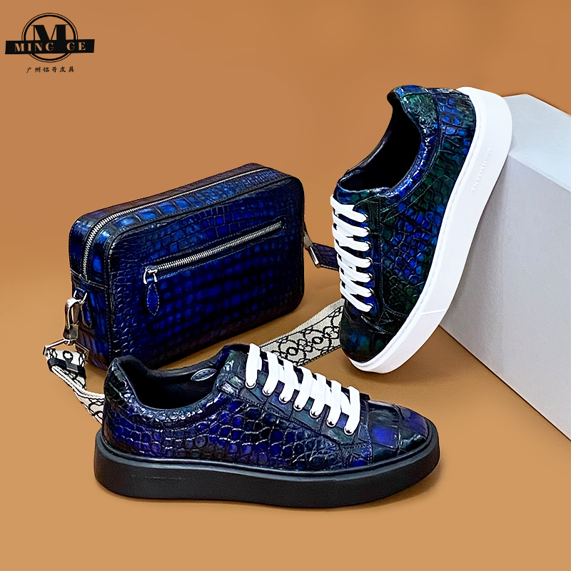 铭哥家高端鳄鱼皮擦色板鞋单鞋轻奢男鞋时尚男士春夏低帮百搭舒适