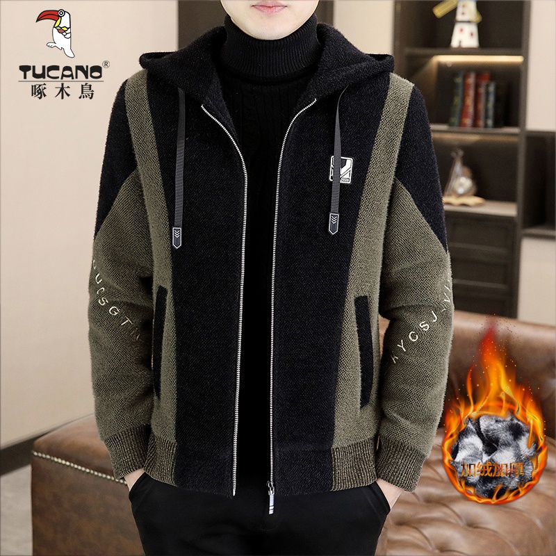 秋冬季男士貂绒毛呢大衣男短款加绒加厚高端夹克韩版呢子风衣外套