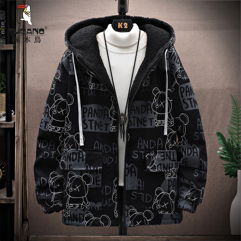 两面穿棉衣男冬季羊羔绒外套加绒加厚棉服青少年初中高中学生棉袄