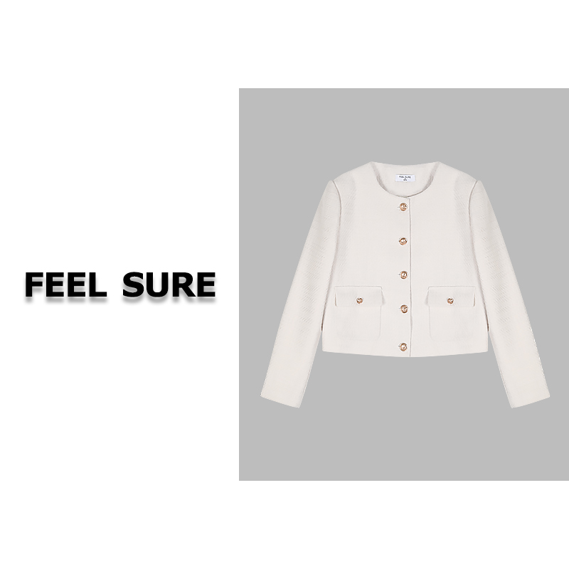 FEEL SURE K1435 百搭圆领简约小香风短款上衣女士外套 DT-104230