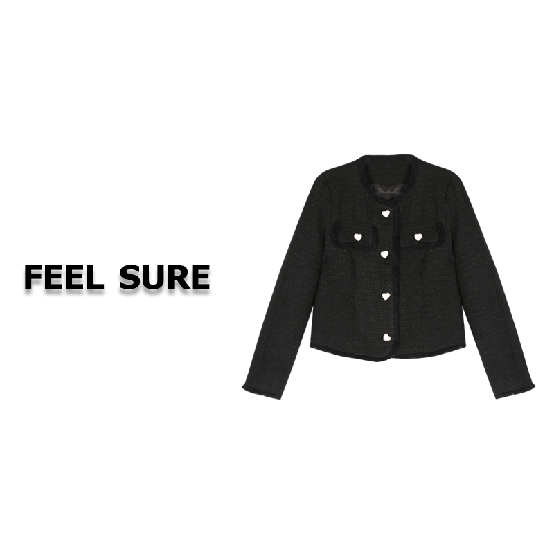 FEEL SURE K1286 圆领上衣女爱心扣子小香风外套 3WT1649