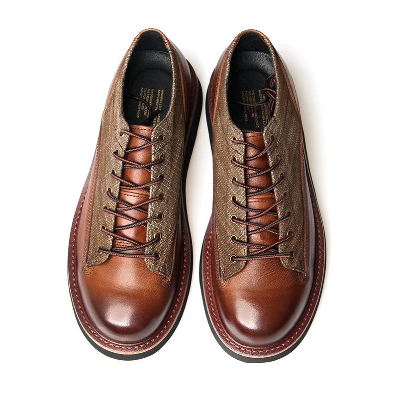 时尚低帮系带休闲皮鞋男士棕色百搭潮流新款2023爆款手工男鞋潮牌