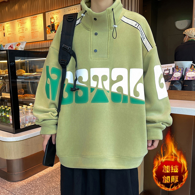 啄木鸟奥粒绒卫衣新款男孩高中生冬季加绒加厚男款青少年打底衫