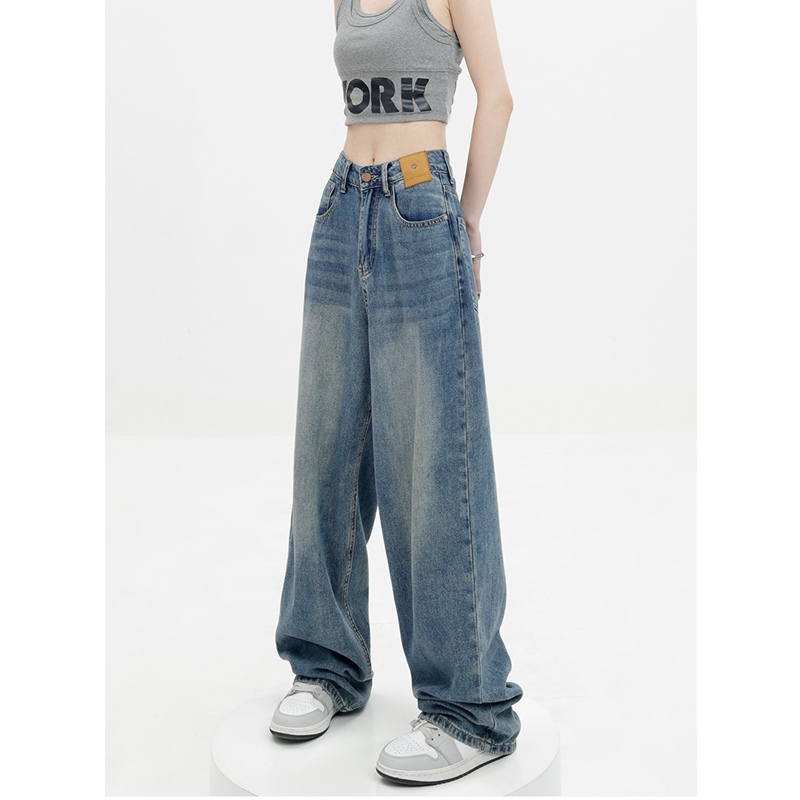 大码复古直筒宽松牛仔裤女2025秋冬胖mm加绒牛仔裤宽松阔腿裤