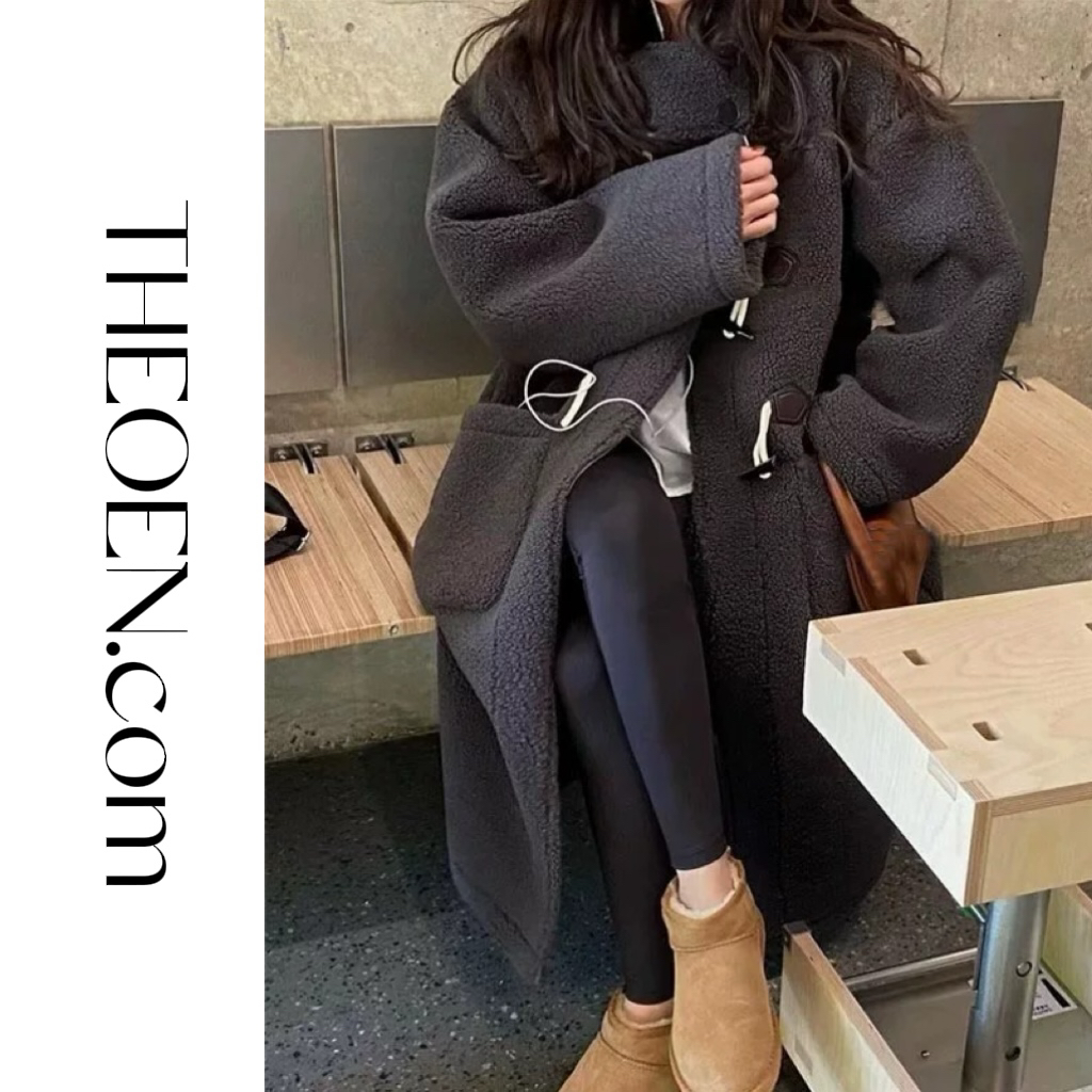 ACHEN【冬日来信】牛角扣皮毛一体韩系大衣显瘦百搭软糯长款外套