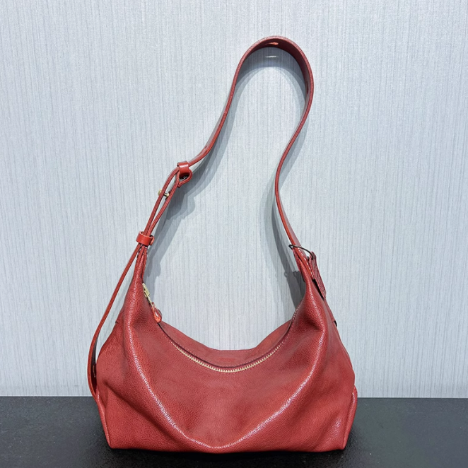 K7858定制手工植鞣牛皮hobo休闲单肩斜挎包