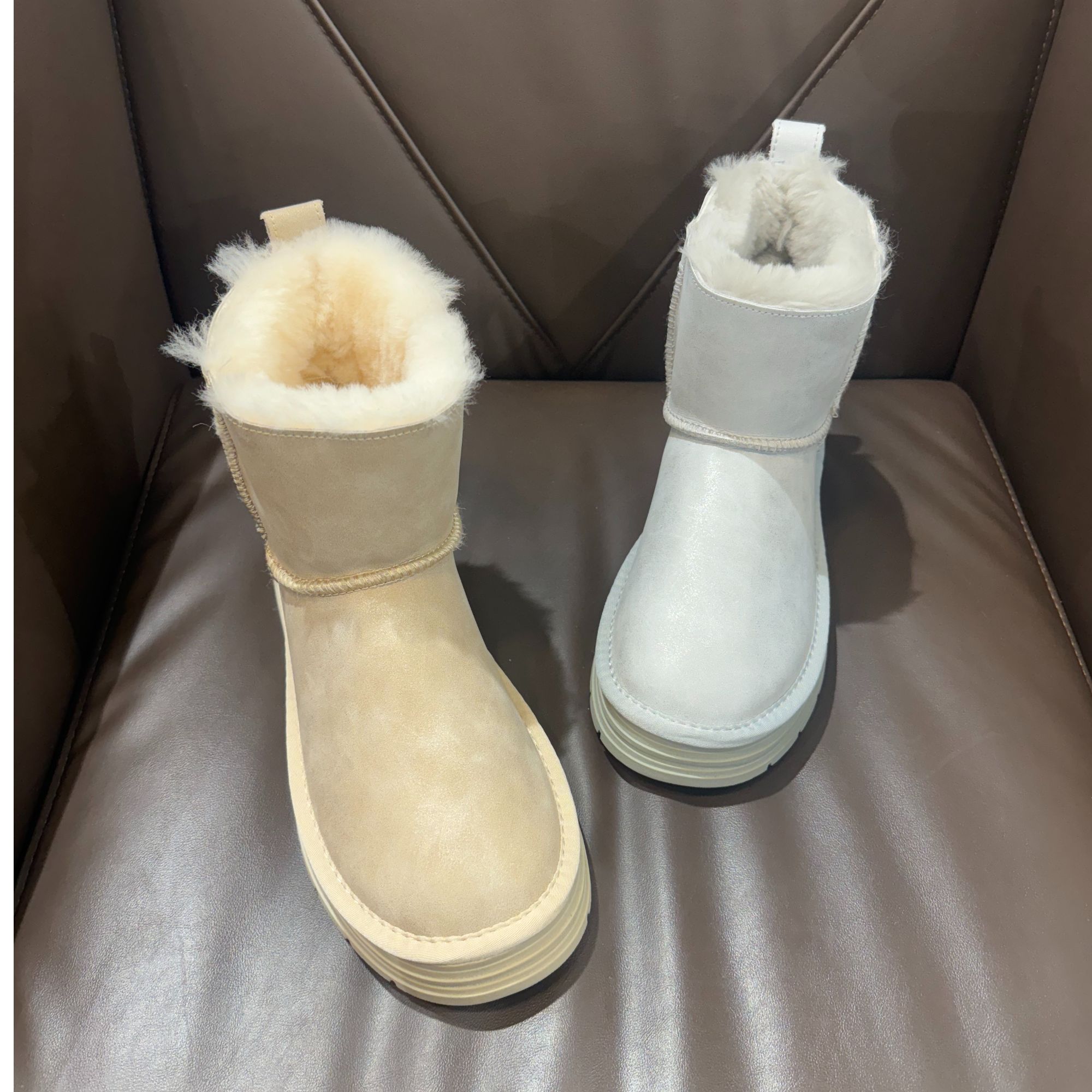 春天家品牌2024年冬季新款真皮真毛厚底防滑套筒雪地靴舒适百搭女