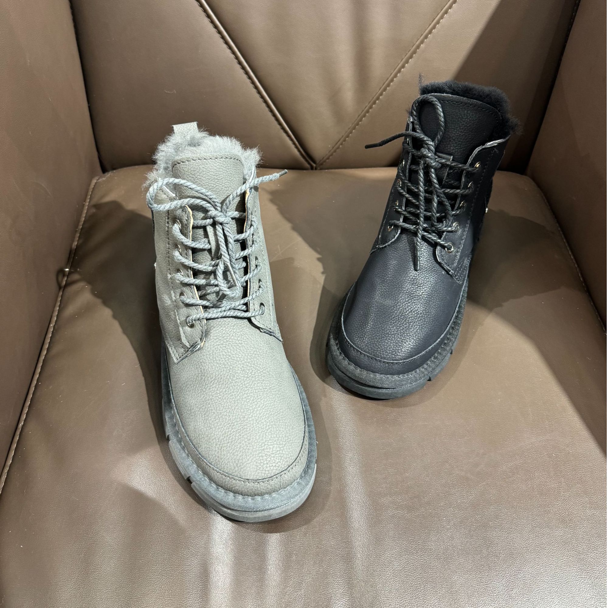 春天家品牌2024年冬季新款时尚厚底真皮真毛加厚系带防滑雪地靴男