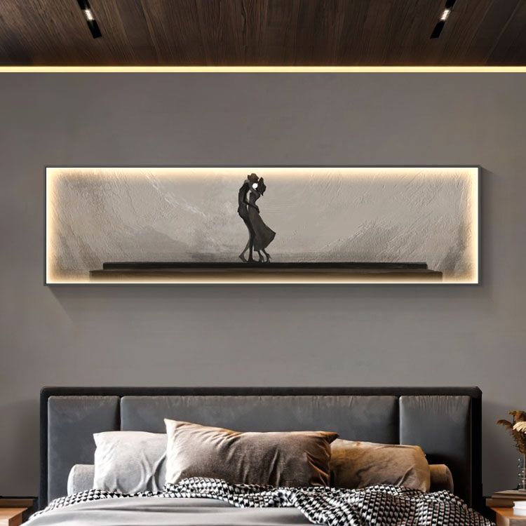 现代简约卧室装饰画抽象人物le d灯画高级感床头横版挂画发光壁画