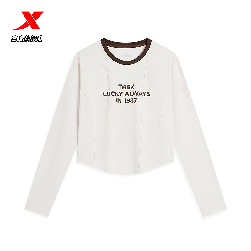 特步长袖T恤女2025夏季新款印花上衣休闲百搭上衣976328030459