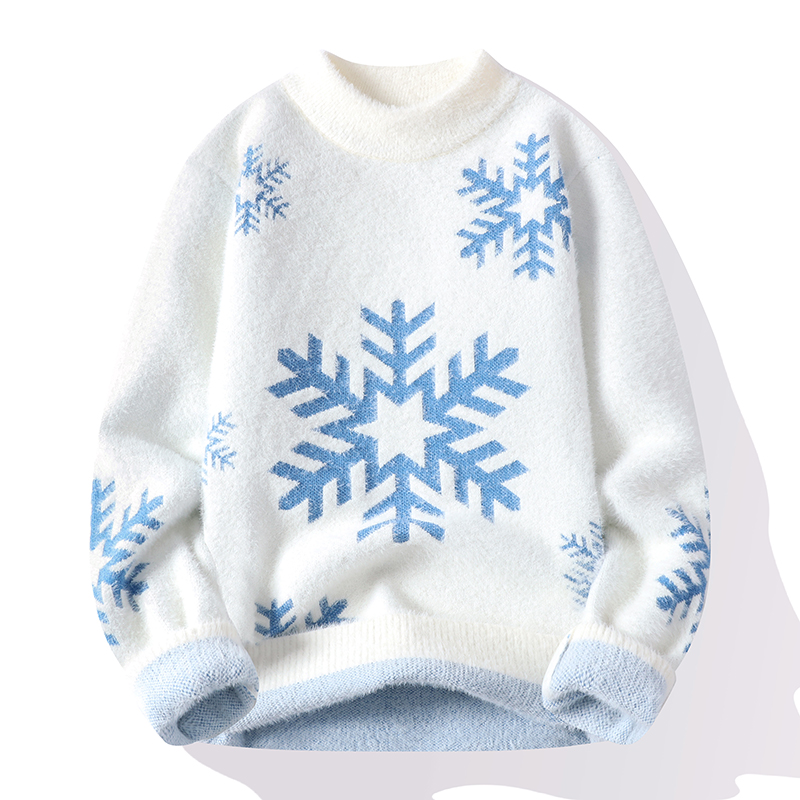 仿貂绒半高领套头毛衣男款秋冬季加厚潮牌修身保暖百搭针织打底衫