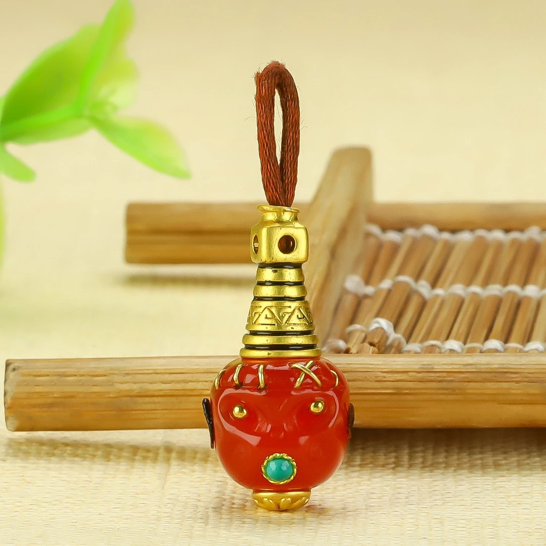 川料冰红雕刻镶嵌阿呆分体式三通卡11mm三通文玩配饰