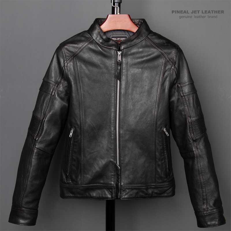 女款春款绵羊皮单机车护具皮夹克机车服立领