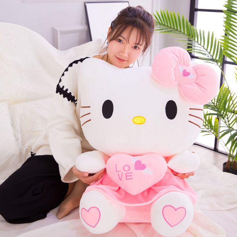 新款哈喽kitty毛绒玩具抱心凯蒂猫公仔天使kt抱枕送女孩圣诞礼物