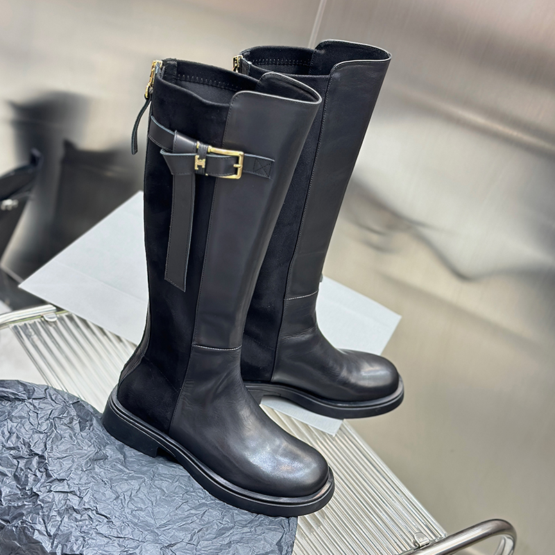 997-71真皮长筒靴女2024新款显瘦后拉链高筒骑士靴